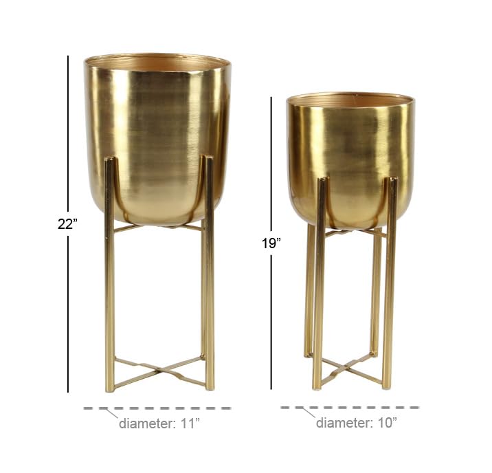 CosmoLiving by Cosmopolitan Metal Indoor Outdoor Planter Dome Large Planter Pot with Removable Stand, Set of 2 Planters 19", 22"H, Gold