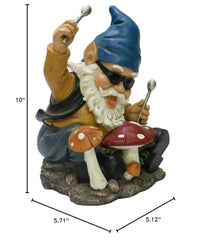 Nature's Mark Rock n Roll Gnome in a Band Playing Drums Resin Statue Figurine Home Garden Decorative Accent Décor (8" H)