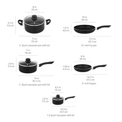 Amazon Basics Non Stick 8-Piece Kitchen Cookware Set, Includes Pots and Pans, Black