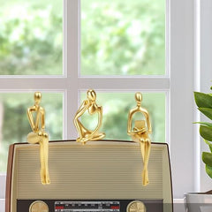 Prettidecor Gold Home Decor Thinker Statue Accents, Set of 3 Thinker Sculptures Office Decor Modern Abstract Resin Decoration on Shelf Table Desk for Living Room Office Bedroom (Small Gold)