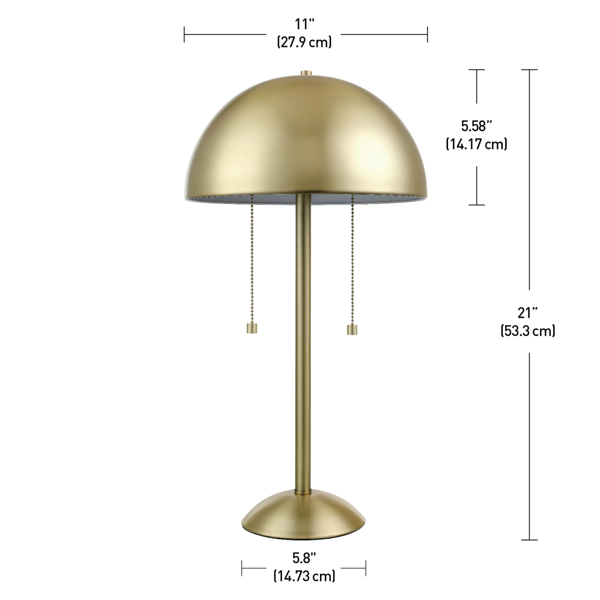 Globe Electric 12976 Haydel 21" 2-Light Table Lamp, Matte Brass, Double On/Off Pull Chain