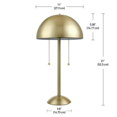 Globe Electric 12976 Haydel 21" 2-Light Table Lamp, Matte Brass, Double On/Off Pull Chain