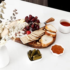 hecef Oval Wooden Cheese Board Set, Acacia Wood Cheese Serving Board with White Marble, Cheese Knife Charcuterie Platter Cheese Serving Tray for Cheese Cake Appetizers, Housewarming