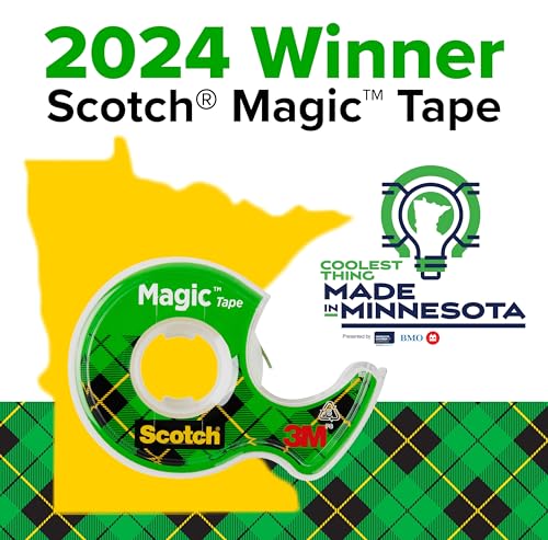 Scotch Magic Tape, Invisible, Repair Christmas Cards and Use as Holiday Gift Wrap Supplies for Christmas, 6 Tape Rolls With Dispensers