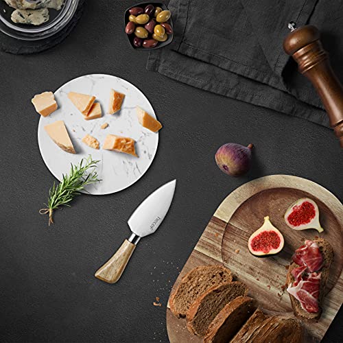 hecef Oval Wooden Cheese Board Set, Acacia Wood Cheese Serving Board with White Marble, Cheese Knife Charcuterie Platter Cheese Serving Tray for Cheese Cake Appetizers, Housewarming