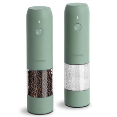 TLYSXPRO Electric Salt and Pepper Grinder Set, USB Rechargeable, Automatic Salt and Pepper Mill Grinder with Adjustable Coarseness, Electric Salt Shakers, LED Light, Refillable (2 Packs, Sage)