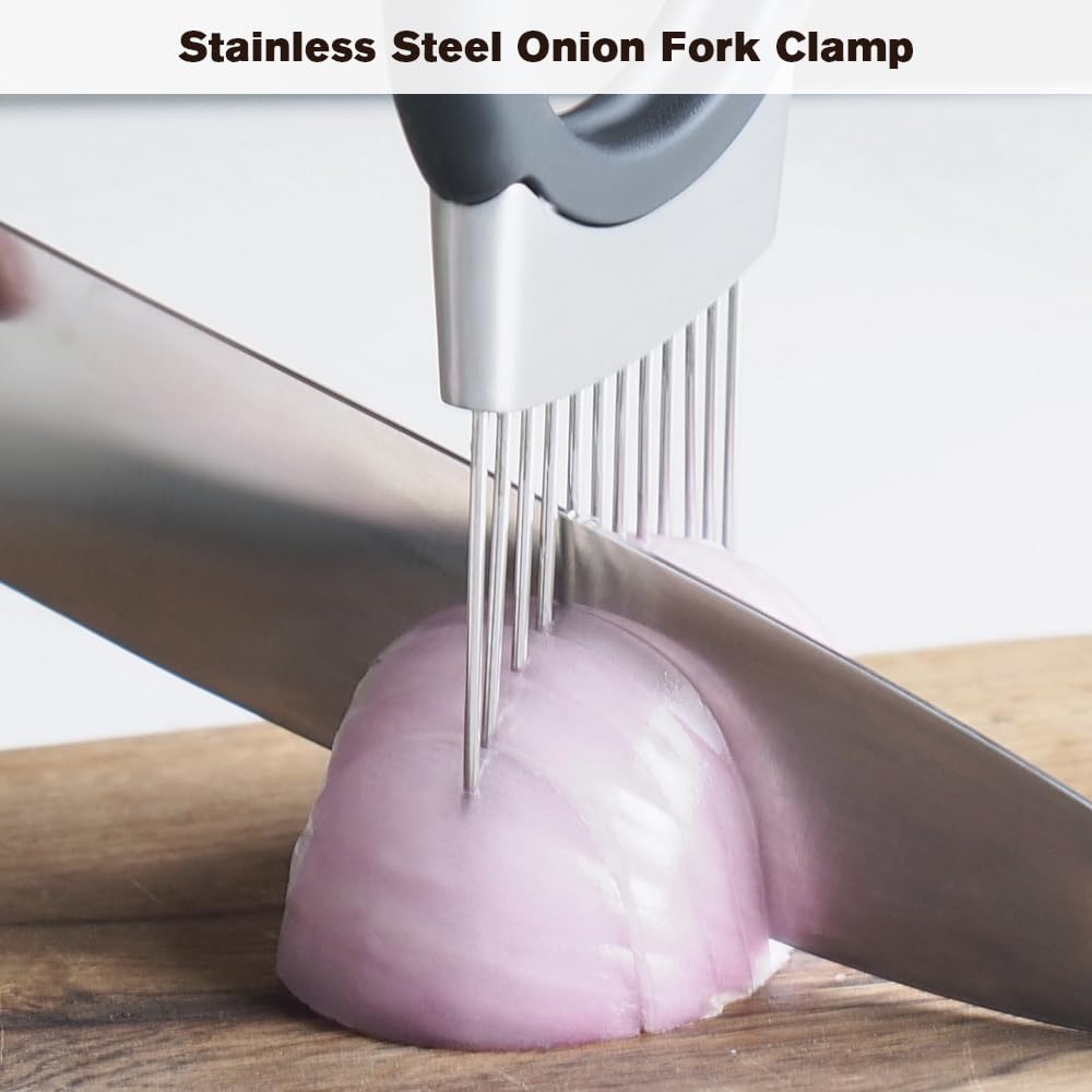 2024 Upgraded Onion Holder for Slicing, Stainless Steel Onion Slice Holder Lemon Slicer Vegetable Cutter, Home Kitchen Tools Onion Holder for Slicing, Meat, Onion, Potato, Tomato (A-1Pcs)