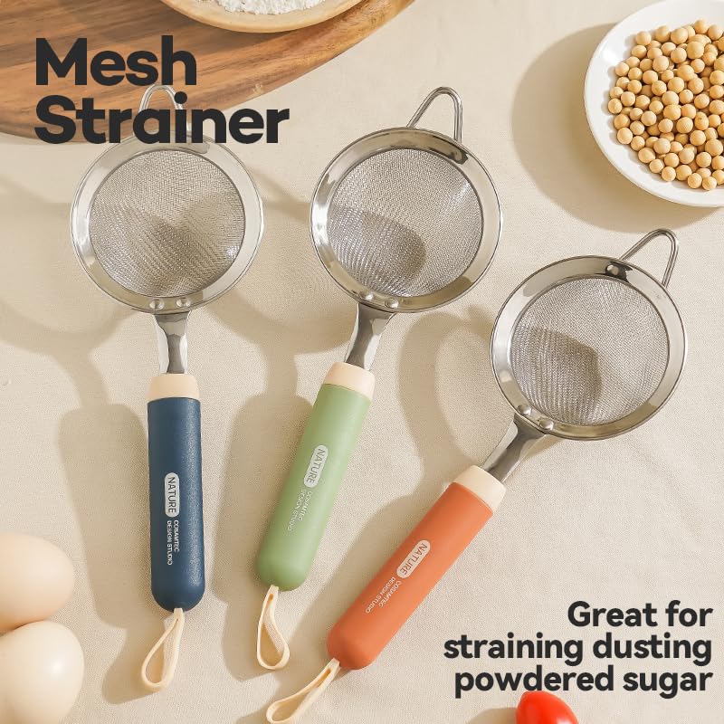 Cosamtec 4 Pcs Baking Set Includes Whisk, Egg Separator, Mesh Strainer and Basting Brush Kitchen Utensil Set with Non-Slip Nylon Handles for Baking and Cooking