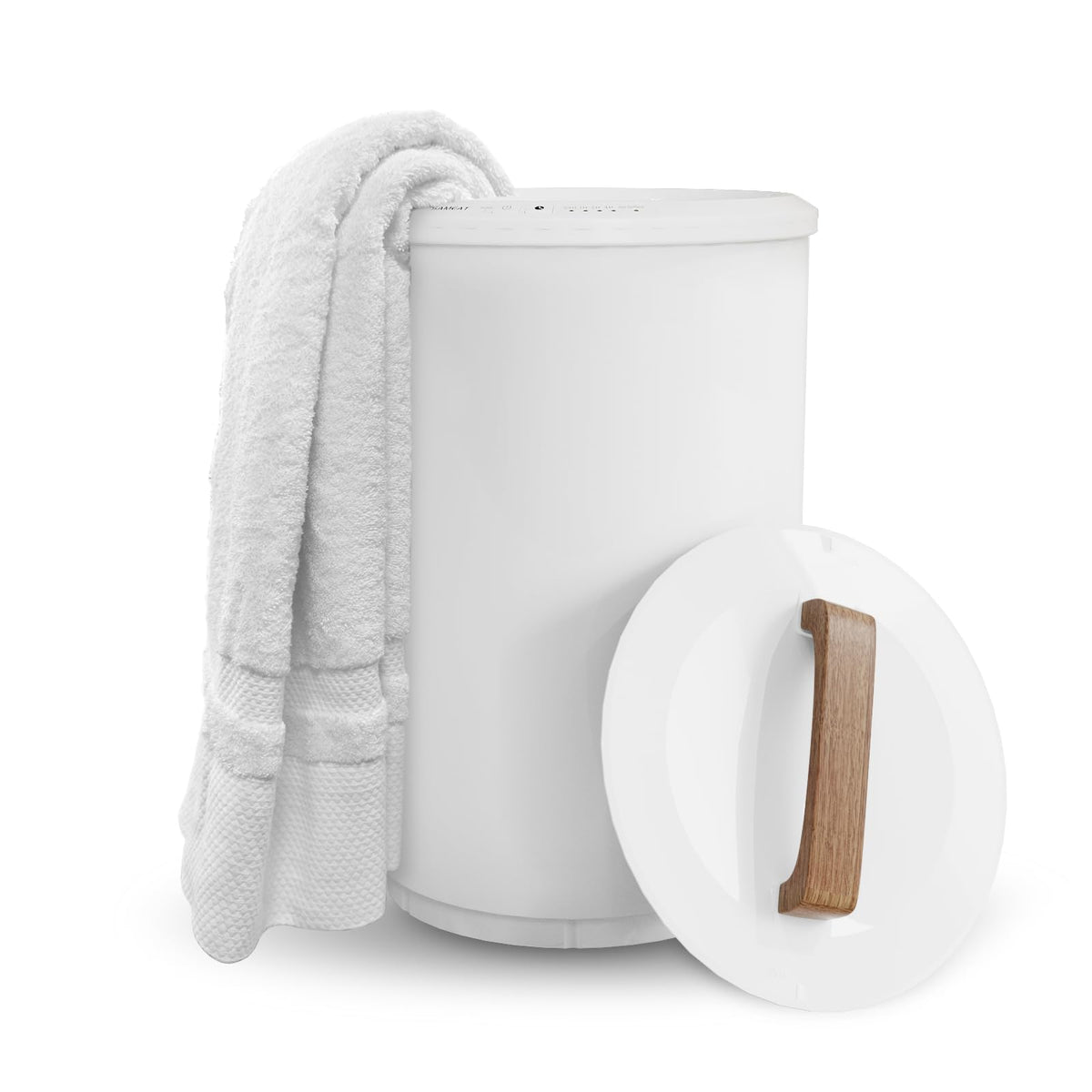 SAMEAT Heated Towel Warmers for Bathroom - Large Towel Warmer Bucket, Wood Handle, Auto Shut Off, Fits Up to Two 40"X70" Oversized Towels, Best Ideals