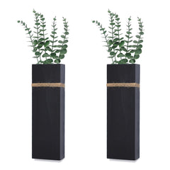 Wall Planters for Indoor Plants - 2 Pack Wood Wall Vases for Dried Flowers & Artificial Plants Modern Farmhouse Wooden Vase for Living Room Bedroom Kitchen Wall Decorations - Black