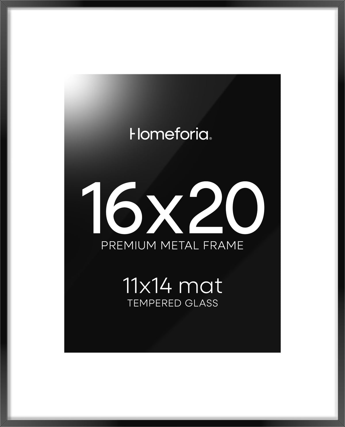 Homeforia 16x20 Black Frame Matted to 11x14 - Metal 16 x 20 Picture Frames For Wall - Aluminum 16 by 20 Poster Frame - Tempered Glass - Wall Hook Included - Set of 1