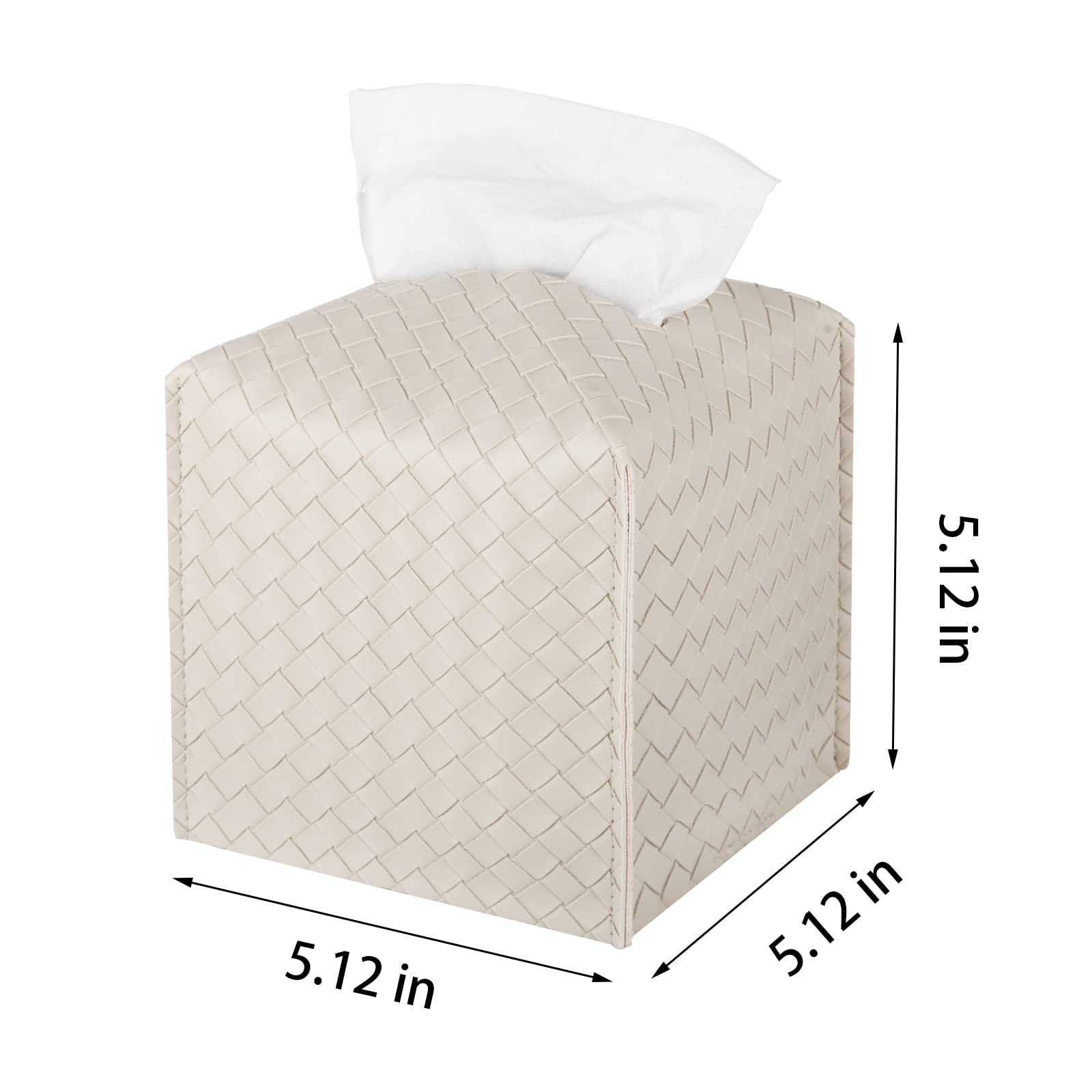 Tissue Box Cover PU Leather Tissue Holder Square Facial Tissue Case Facial Paper Organizer Dispenser for Bathroom, Vanity Countertop, Tabletop, Car, Griege