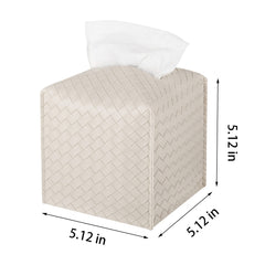 Tissue Box Cover PU Leather Tissue Holder Square Facial Tissue Case Facial Paper Organizer Dispenser for Bathroom, Vanity Countertop, Tabletop, Car, Griege