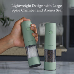 TLYSXPRO Electric Salt and Pepper Grinder Set, USB Rechargeable, Automatic Salt and Pepper Mill Grinder with Adjustable Coarseness, Electric Salt Shakers, LED Light, Refillable (2 Packs, Sage)