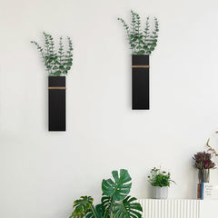 Wall Planters for Indoor Plants - 2 Pack Wood Wall Vases for Dried Flowers & Artificial Plants Modern Farmhouse Wooden Vase for Living Room Bedroom Kitchen Wall Decorations - Black