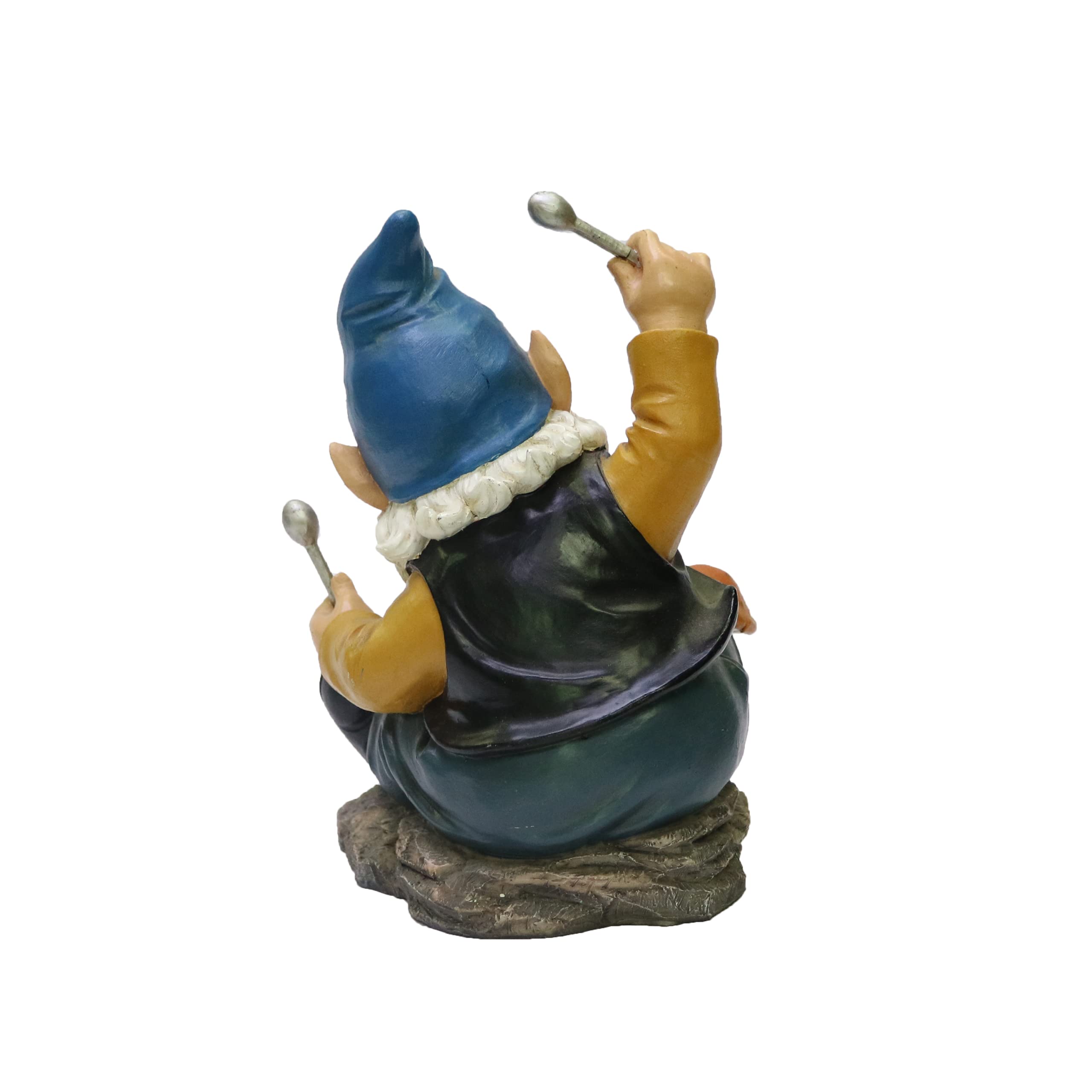 Nature's Mark Rock n Roll Gnome in a Band Playing Drums Resin Statue Figurine Home Garden Decorative Accent Décor (8" H)