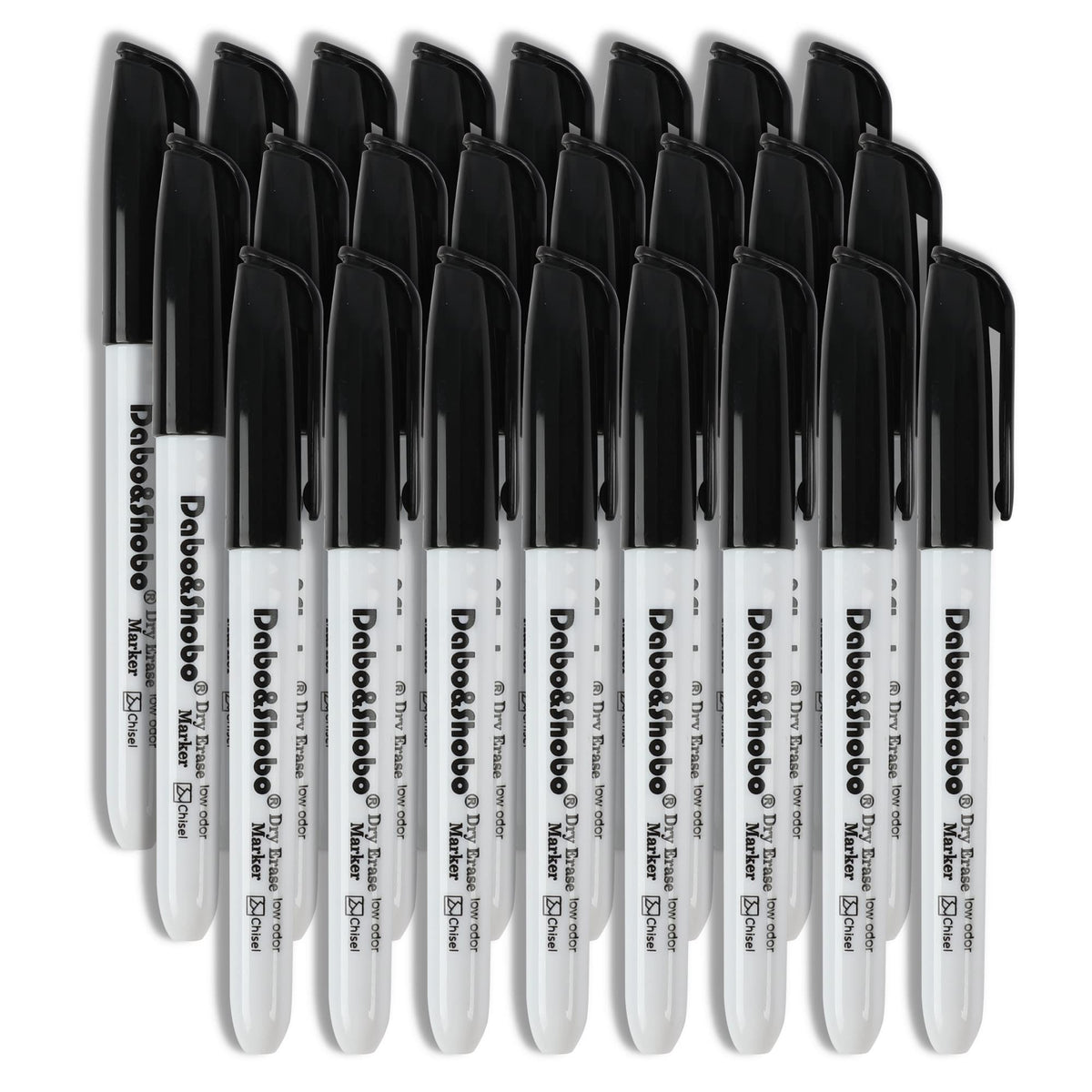 Dabo&Shobo Dry Erase Markers 24 Pack, Low Odor Black Whiteboard Markers, Chisel Tip, Perfect for Writing on Whiteboard Mirrors Glass In School, Office&Home…