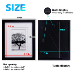 Egofine 8x10 Picture Frames 4 PCS, Made of Solid Wood Display 4x6 and 5x7 with Mat Covered by Plexiglass, for Table Top Display and Wall Mounting, photo frame Black