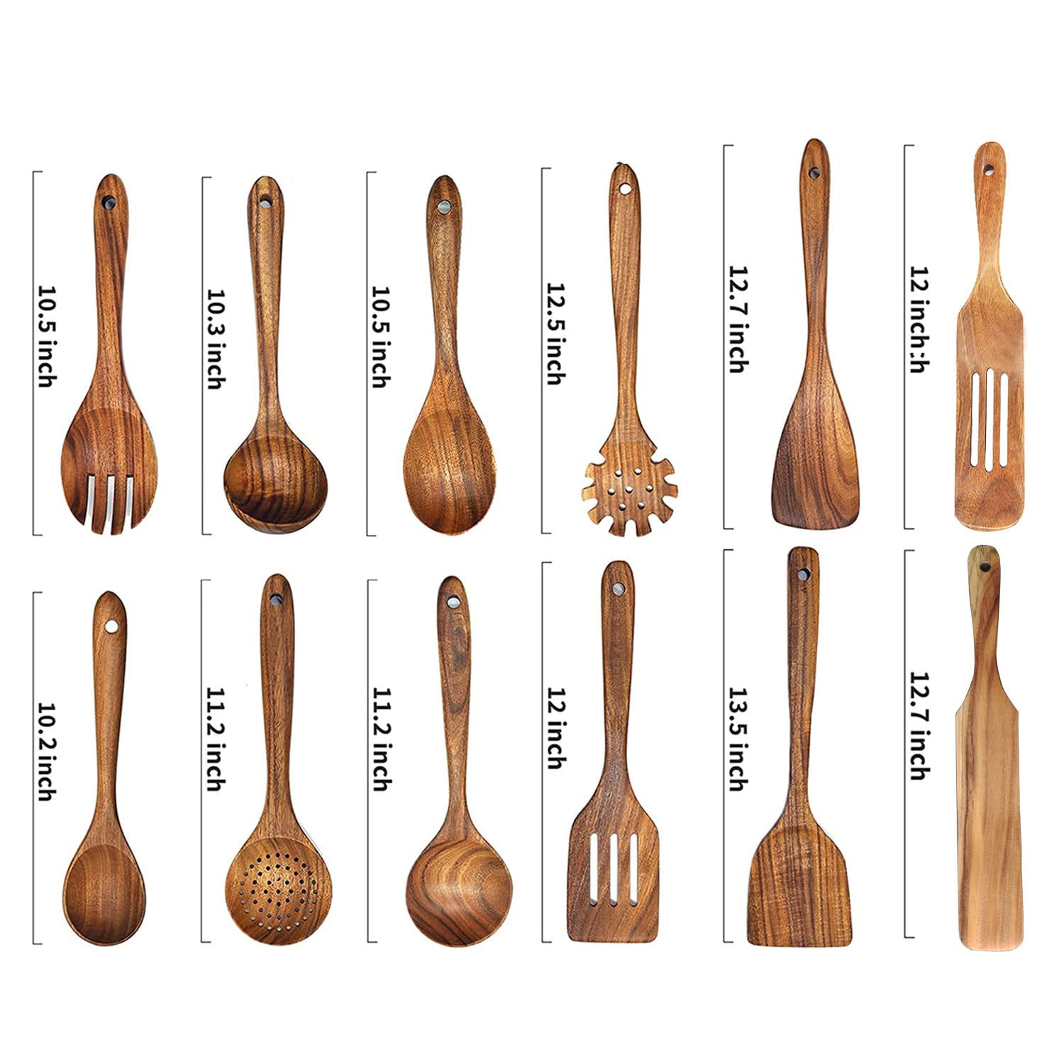 Wooden Spoons for Cooking,12 Pack Wooden Utensils for Cooking Wooden Kitchen Utensils Set Wooden Cooking Utensils Natural Teak Wooden Spatulas for Cooking