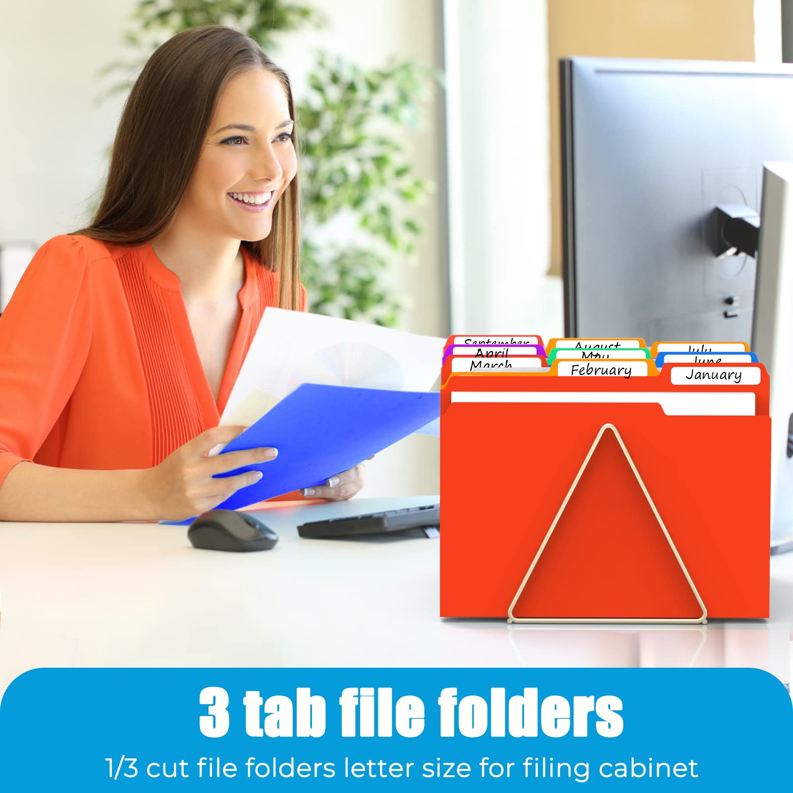 HABGP 12Pcs Colored File Folders Letter Size with Tabs, Manilla Folders 8.5 x 11, Plastic Manila Folders 1/3 Cut, Office Supplies Filing Folders for Documents, Filing Cabinet, Paper, School