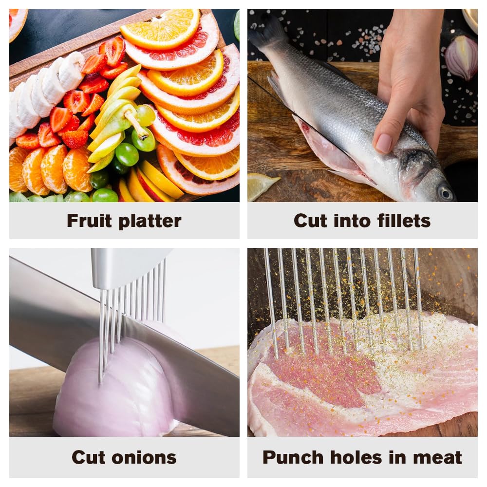 2024 Upgraded Onion Holder for Slicing, Stainless Steel Onion Slice Holder Lemon Slicer Vegetable Cutter, Home Kitchen Tools Onion Holder for Slicing, Meat, Onion, Potato, Tomato (A-1Pcs)