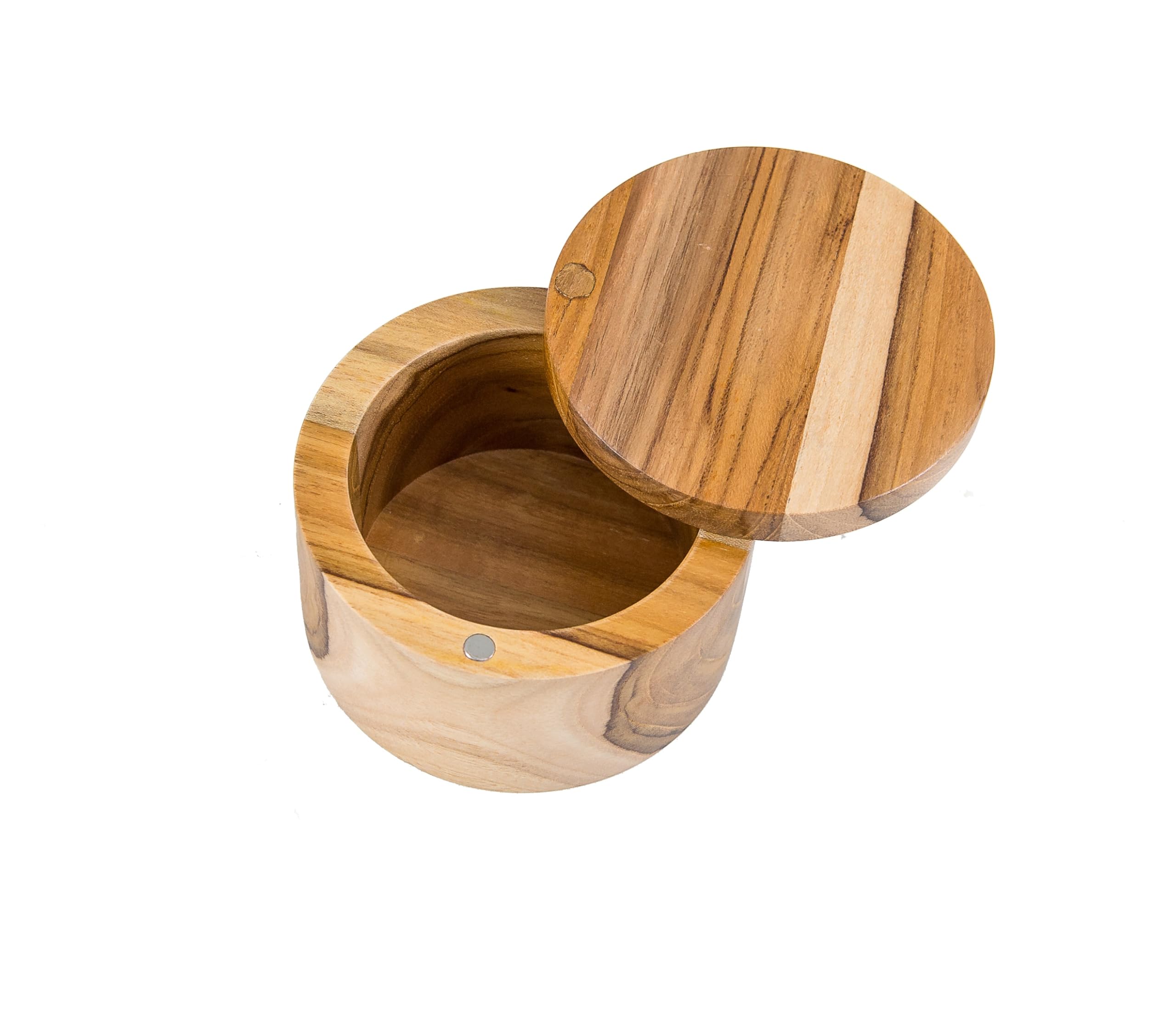 Lipper International Teak Wood Salt or Spice Box with Swivel Cover, 3.6" Diameter x 2.375" Height