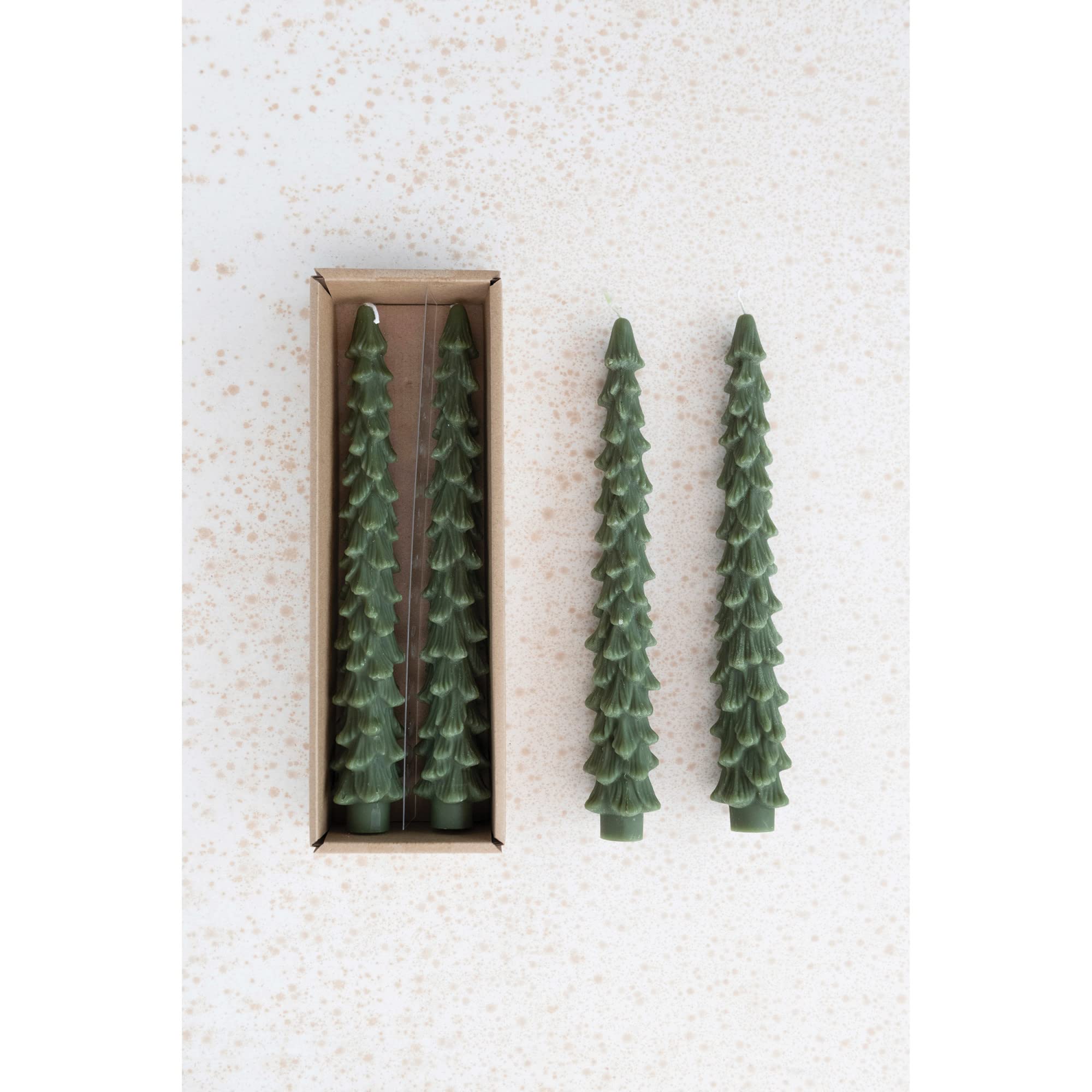 Creative Co-Op Unscented Tree Shaped Taper Candles, Evergreen, Boxed Set Of 2