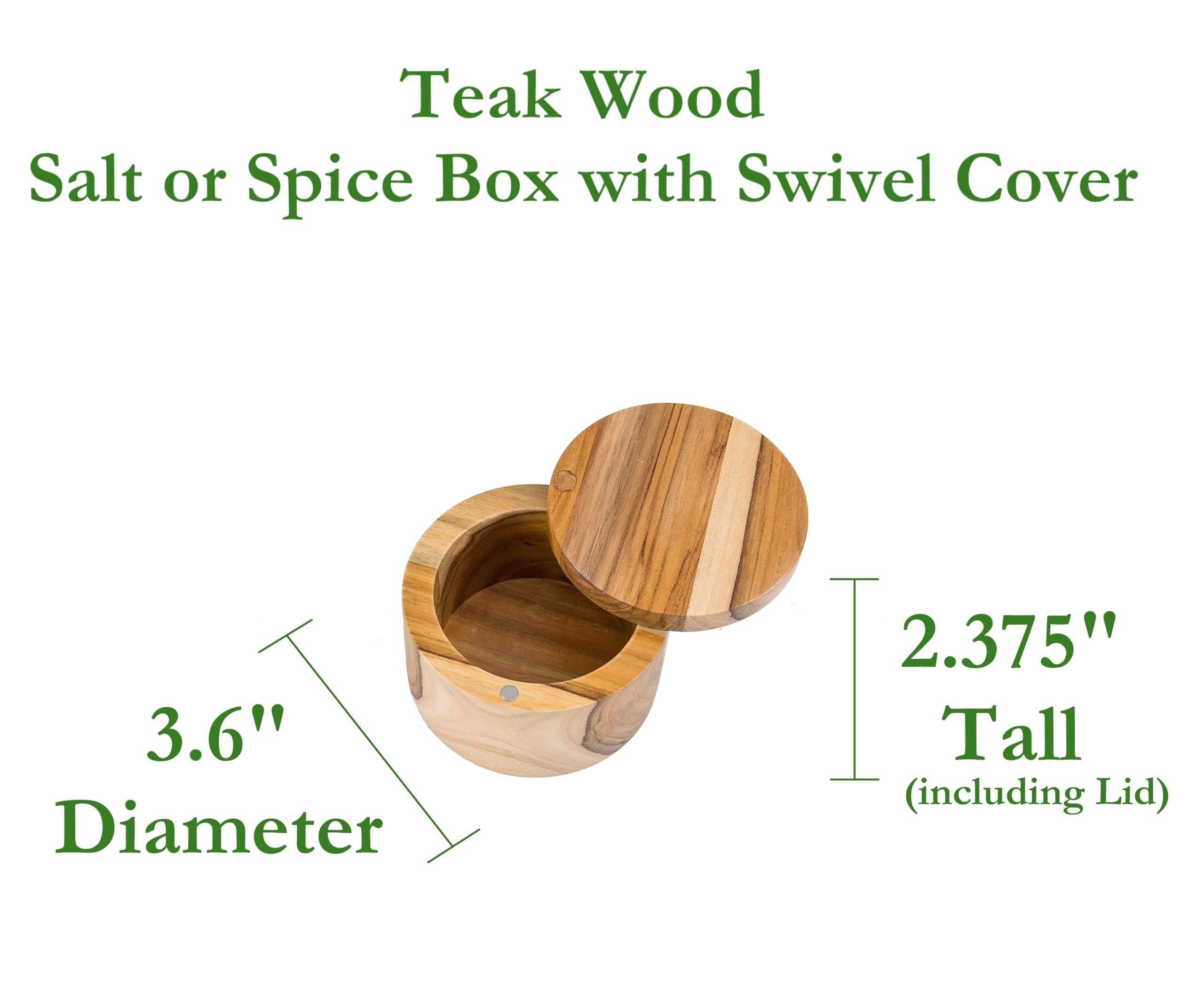 Lipper International Teak Wood Salt or Spice Box with Swivel Cover, 3.6" Diameter x 2.375" Height