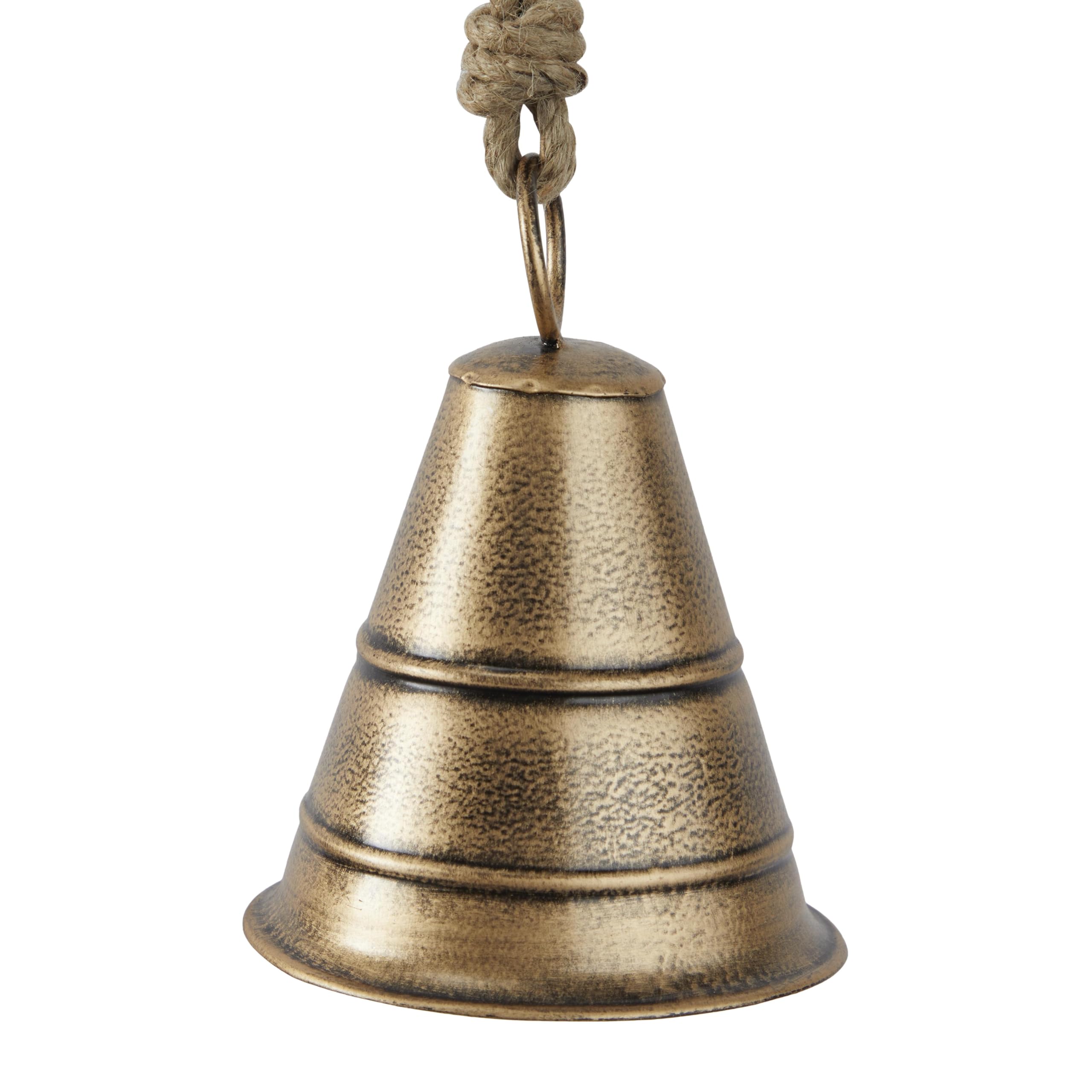 Deco 79 Metal Tibetan Inspired Decorative Cow Bell with Jute Hanging Rope, Set of 3 10", 8", 5"H, Bronze