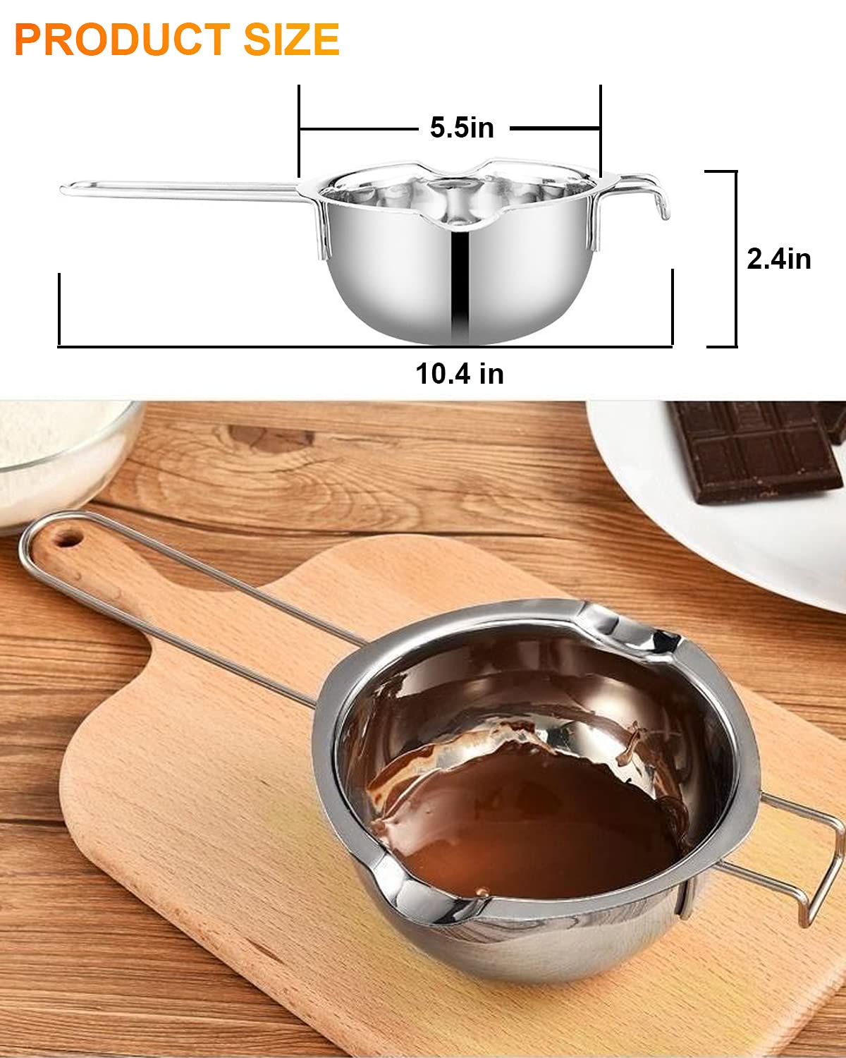 Stainless Steel Double Boiler Pot for Melting Chocolate, Candy and Candle Making (18/8 Steel, 2 Cup Capacity, 480ML)