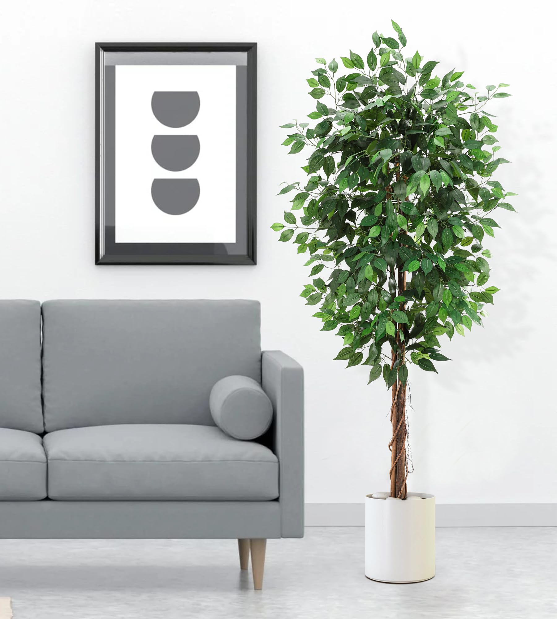 GarveeHome 6FT Artificial Ficus Tree with Natural Wood Trunk, Fake Ficus Silk Tree in Plastic Nursery Pot, Faux Plant for Indoor Outdoor House Living Room Office Garden Decor