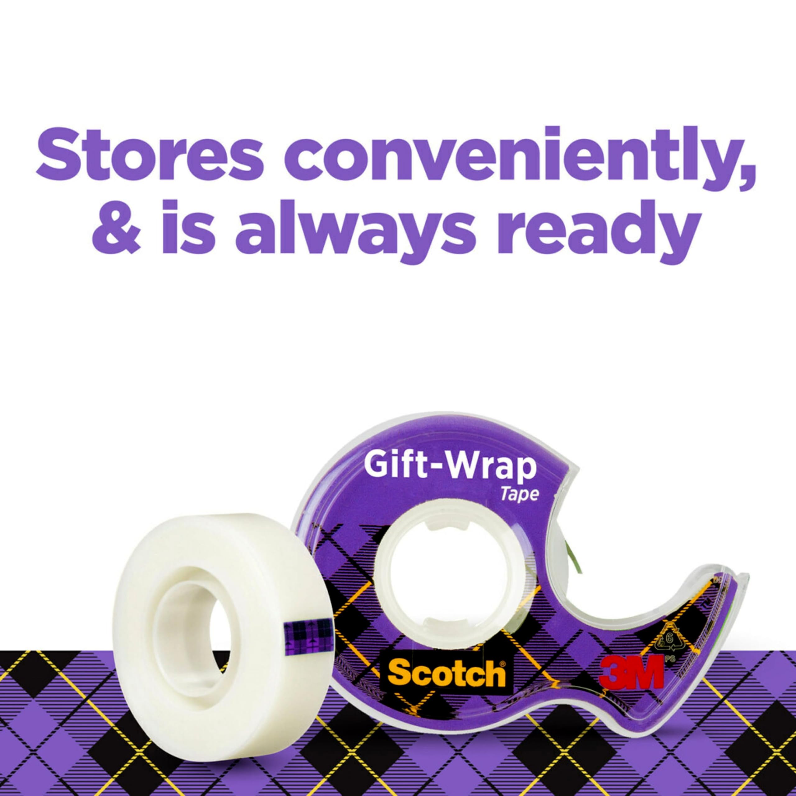 Scotch Gift Wrap Tape, Invisible, Holiday Gift Wrapping Supplies for Christmas Presents and Gift Bags, 0.75 in. x 650 in., 6 Tape Rolls With Dispensers