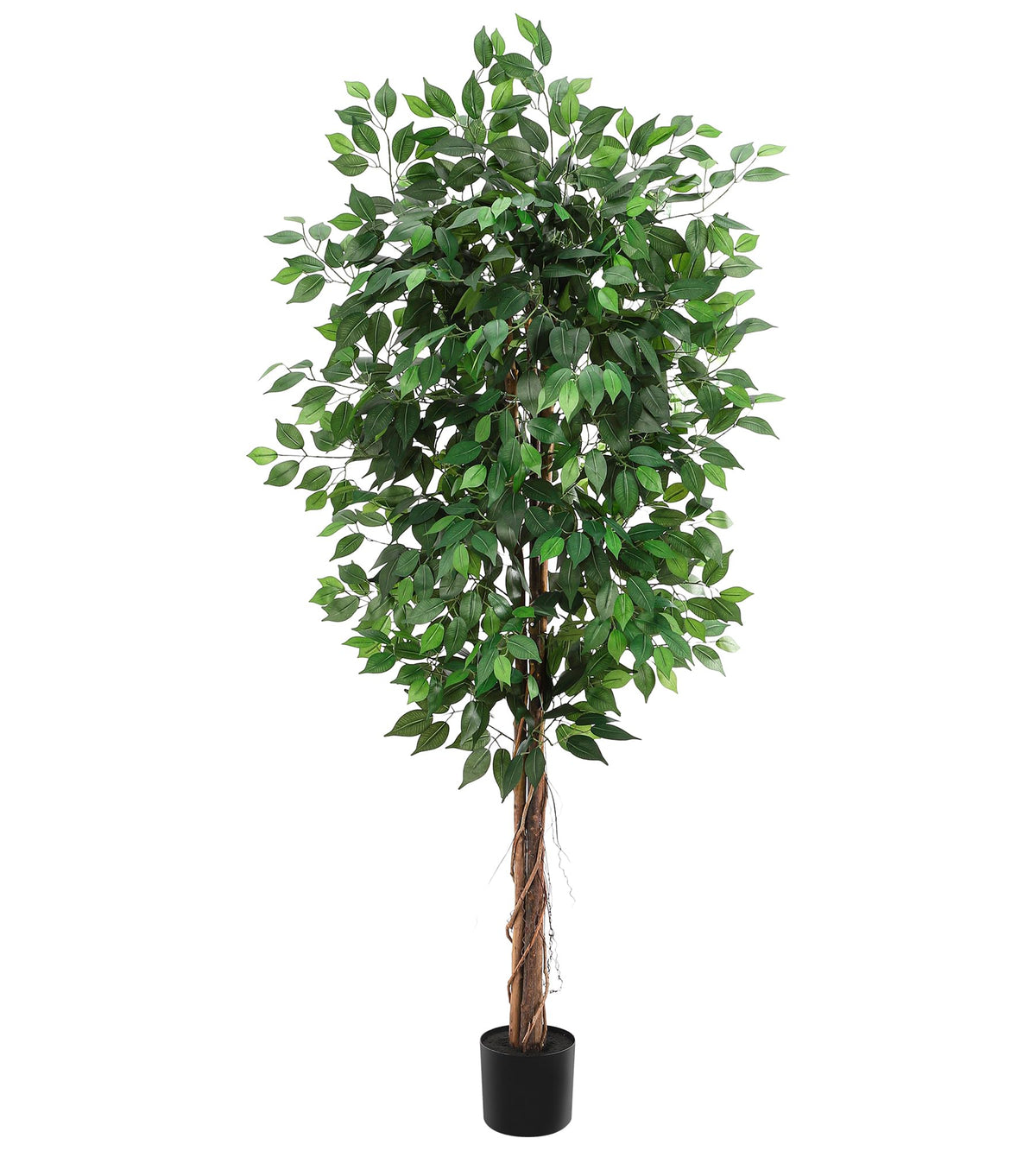 GarveeHome 6FT Artificial Ficus Tree with Natural Wood Trunk, Fake Ficus Silk Tree in Plastic Nursery Pot, Faux Plant for Indoor Outdoor House Living Room Office Garden Decor