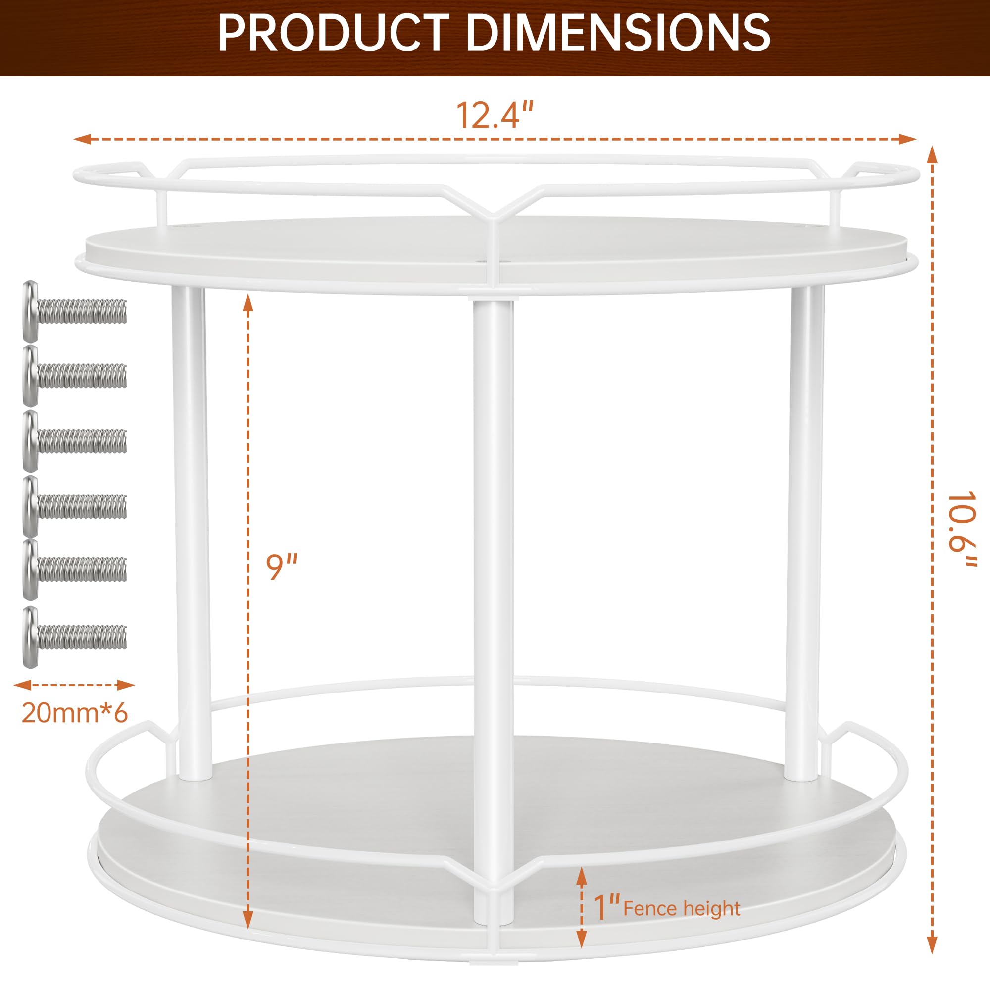 MUTUALUS Lazy Susan Organizer 2 Tier - 12.4" Turntable Spice Rack for Table Top, Wooden Rotating Lazy Susan for Cabinet Pantry Kitchen Countertop Dining Table Cupboard Bathroom Vanity Storage (White)