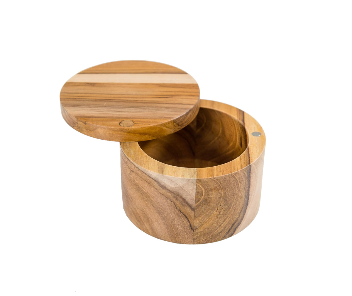 Lipper International Teak Wood Salt or Spice Box with Swivel Cover, 3.6" Diameter x 2.375" Height