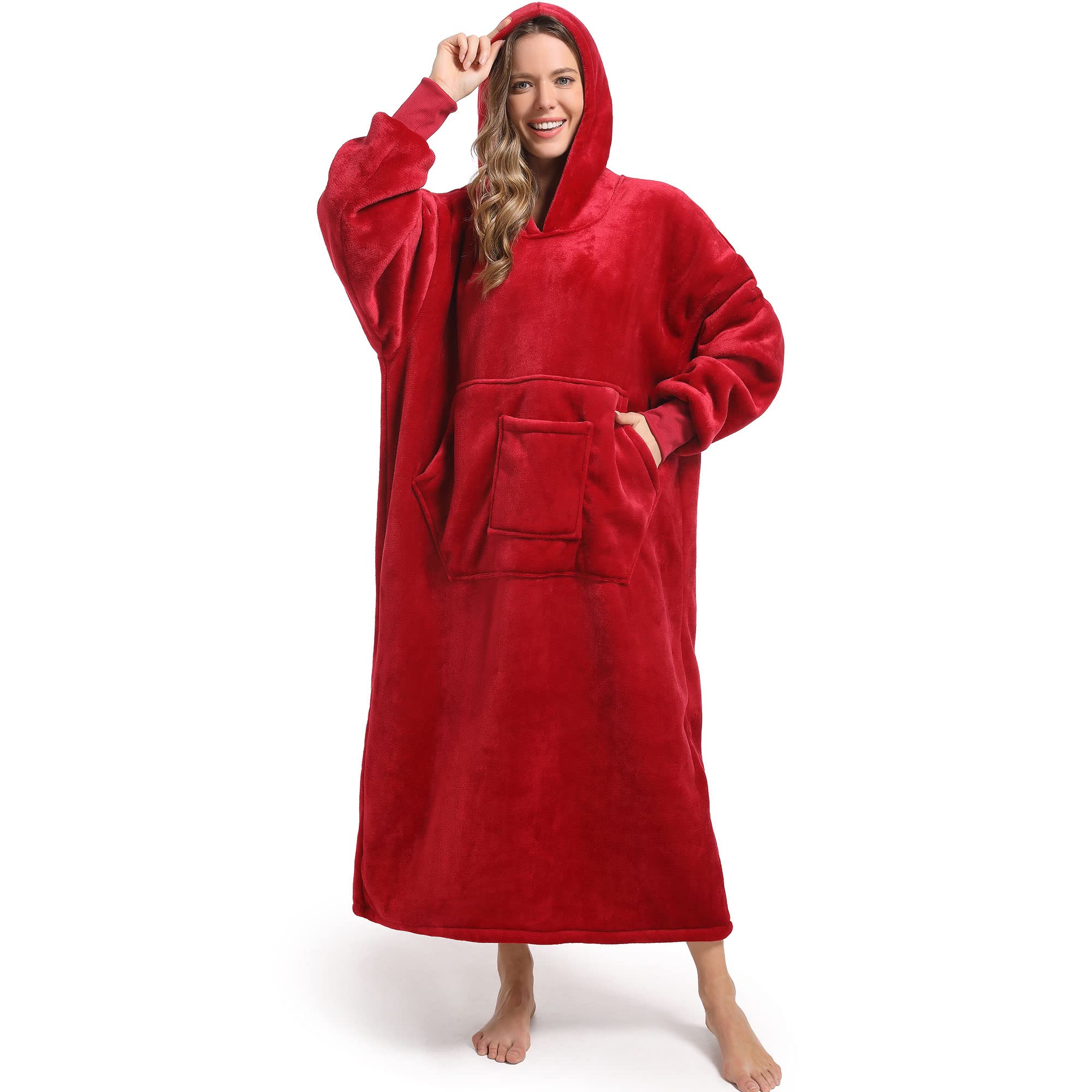 FUSSEDA Oversized Wearable Blanket Sweatshirt, Thick Warm Fleece Cozy Sherpa Hooded with Pockets and Sleeves Gift for Adult