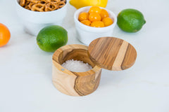 Lipper International Teak Wood Salt or Spice Box with Swivel Cover, 3.6" Diameter x 2.375" Height