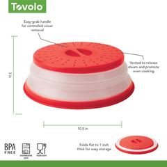 Tovolo Microwave Splatter Cover for Food, Medium (Candy Apple Red) - Collapsible & Vented Silicone Splatter Guard Lid - Microwave Plate & Dish Cover with Handle - BPA-Free Kitchen Gadget for Meal Prep