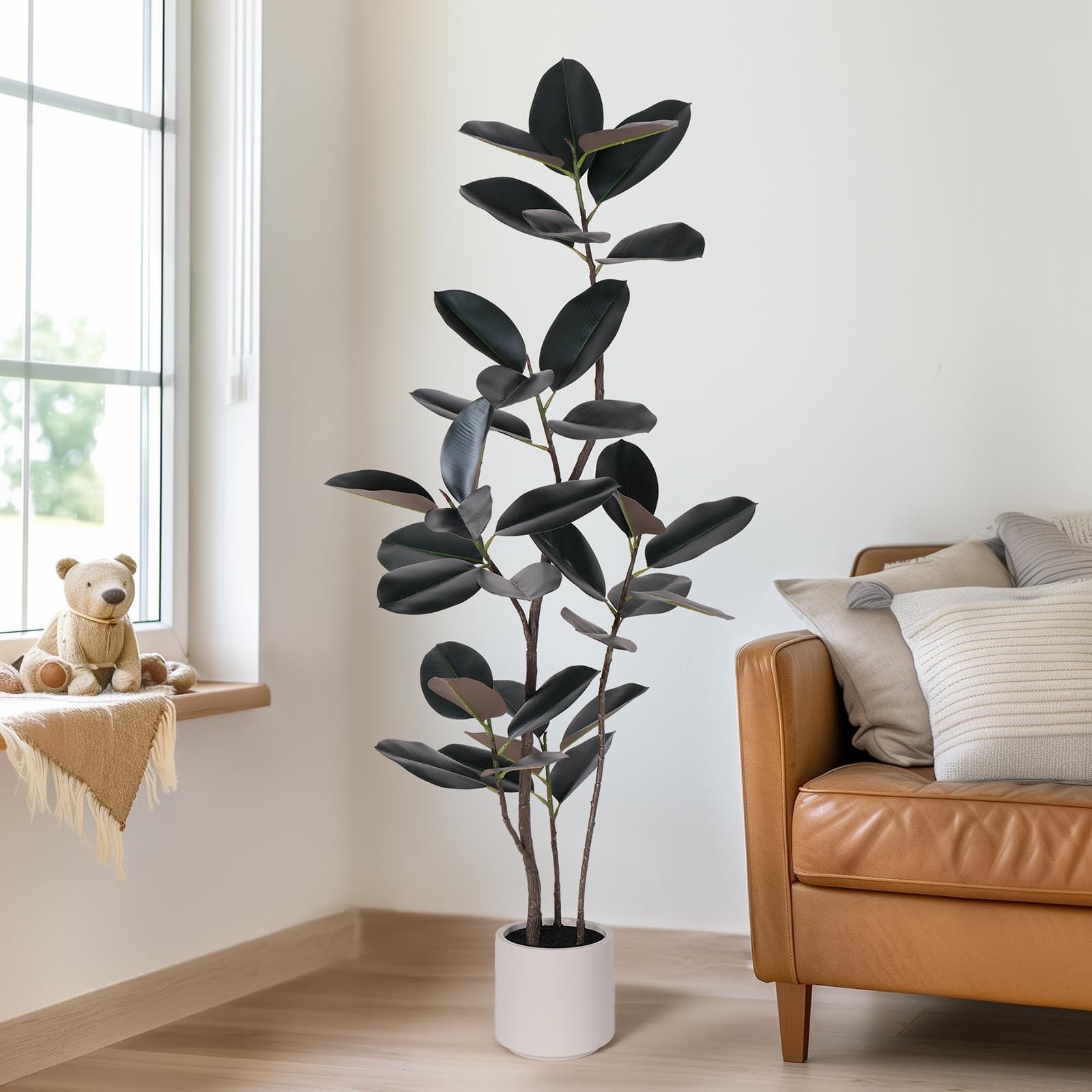 Yepdin Artificial Rubber Tree - 6 FT Tall Fake Tree with Pot - Large Artificial Plants Indoor, Lifelike Branches & Foliage - Faux Plants Indoor for Home Office Living Room Floor Patio Greening