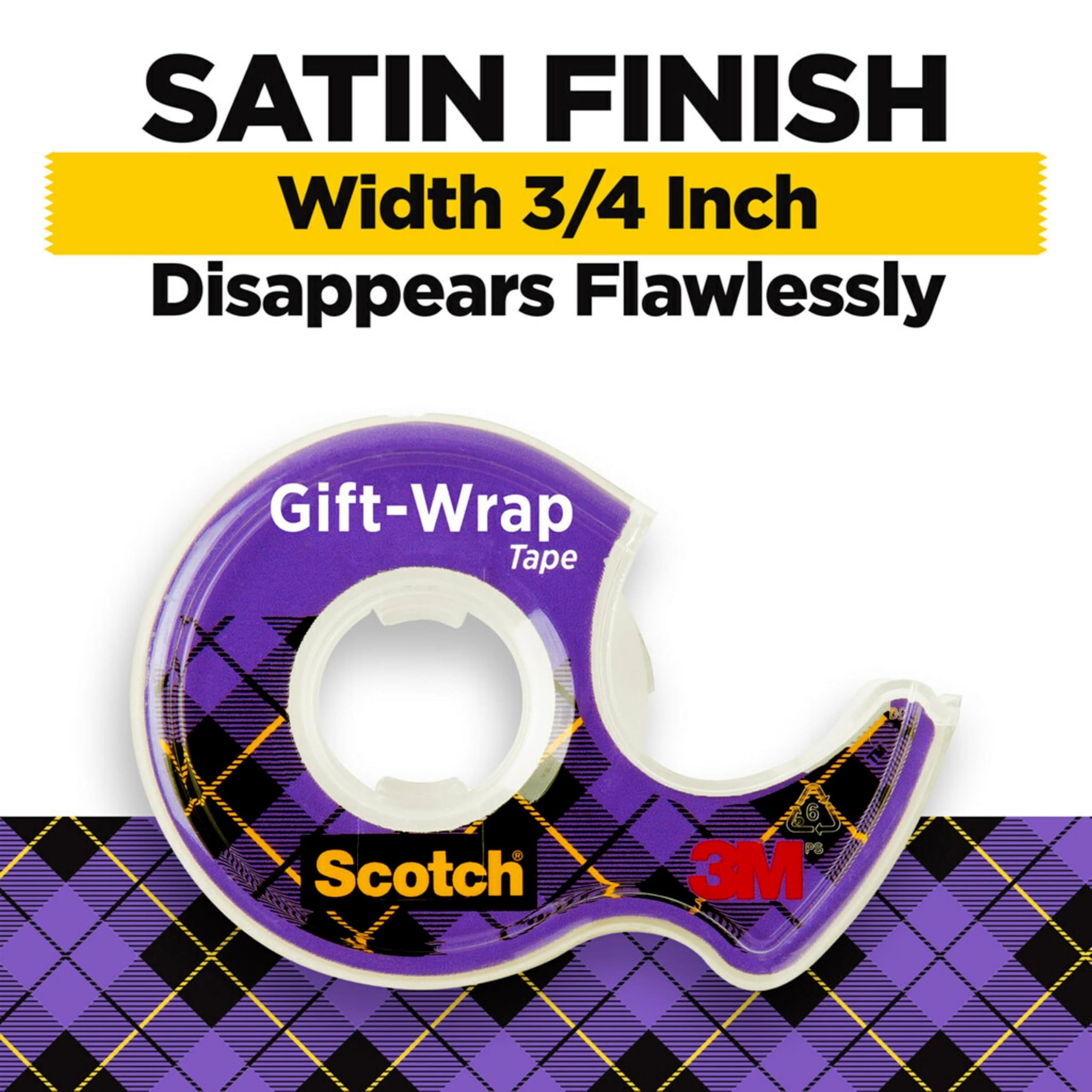 Scotch Gift Wrap Tape, Invisible, Holiday Gift Wrapping Supplies for Christmas Presents and Gift Bags, 0.75 in. x 650 in., 6 Tape Rolls With Dispensers