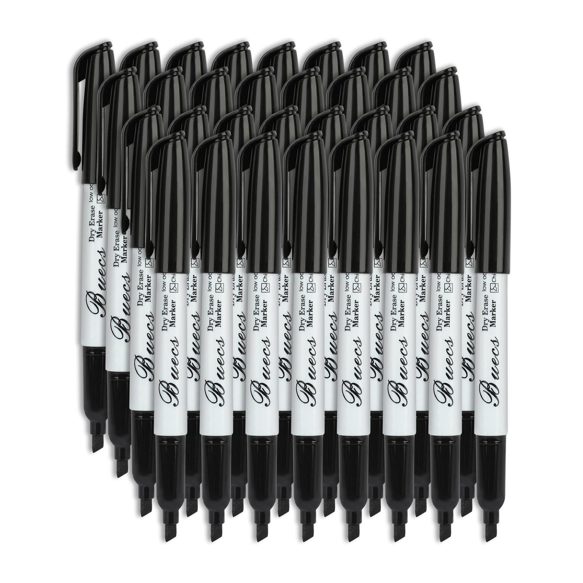 Buecs Black Dry Erase Markers, Low-Odor, 108 Count, Chisel tip, Perfect for Writing on Whiteboards, Dry-Erase Boards, Glass, School Office Supplies