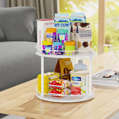 MUTUALUS Lazy Susan Organizer 2 Tier - 12.4" Turntable Spice Rack for Table Top, Wooden Rotating Lazy Susan for Cabinet Pantry Kitchen Countertop Dining Table Cupboard Bathroom Vanity Storage (White)