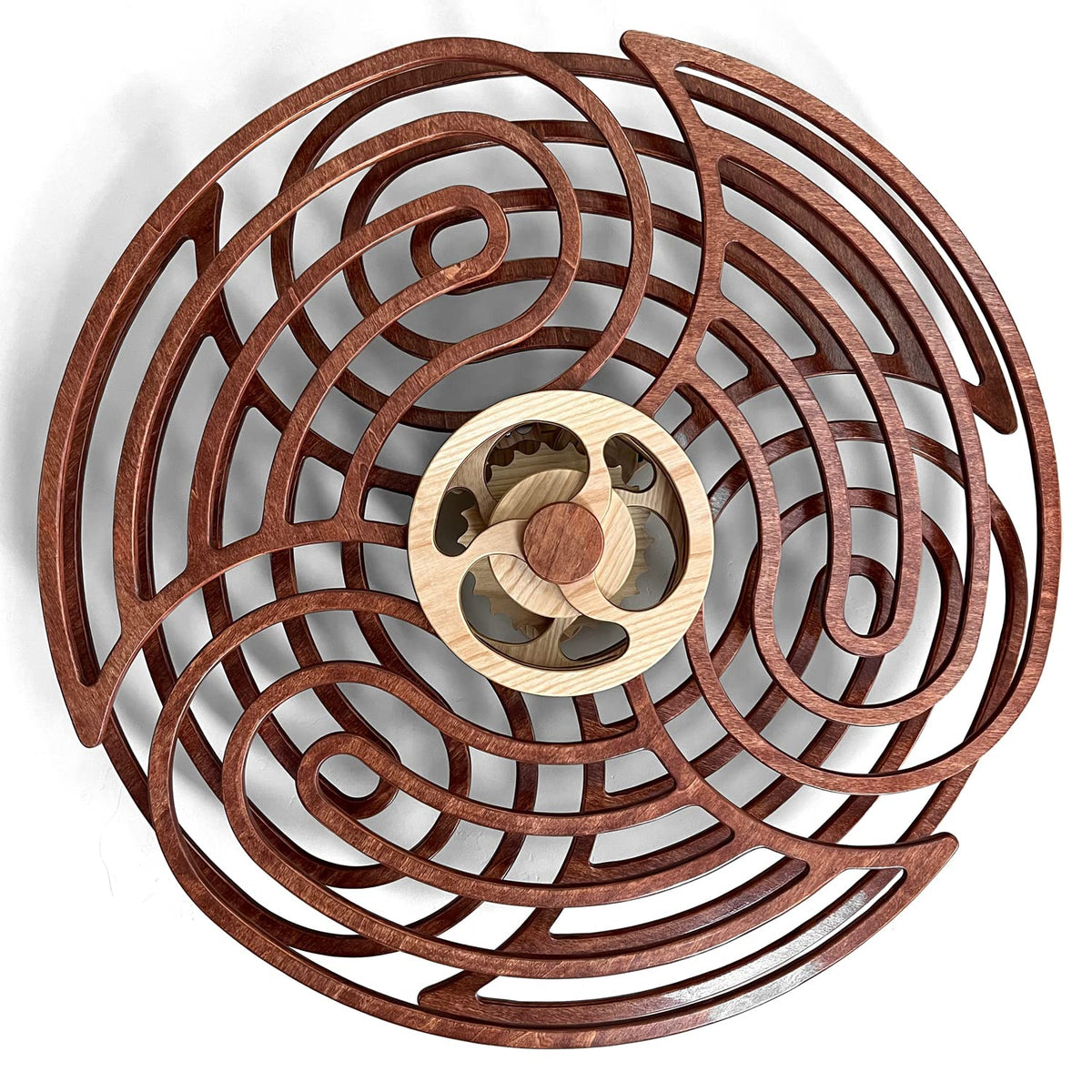 Mindsight Moving Kinetic Wall Art - Wind up to power peaceful 'Ripple' motion (no battery) - Calming Wall Décor for Living Room, Office, Bedroom, Kitchen - Hand Crafted Wood - Canyon Brown