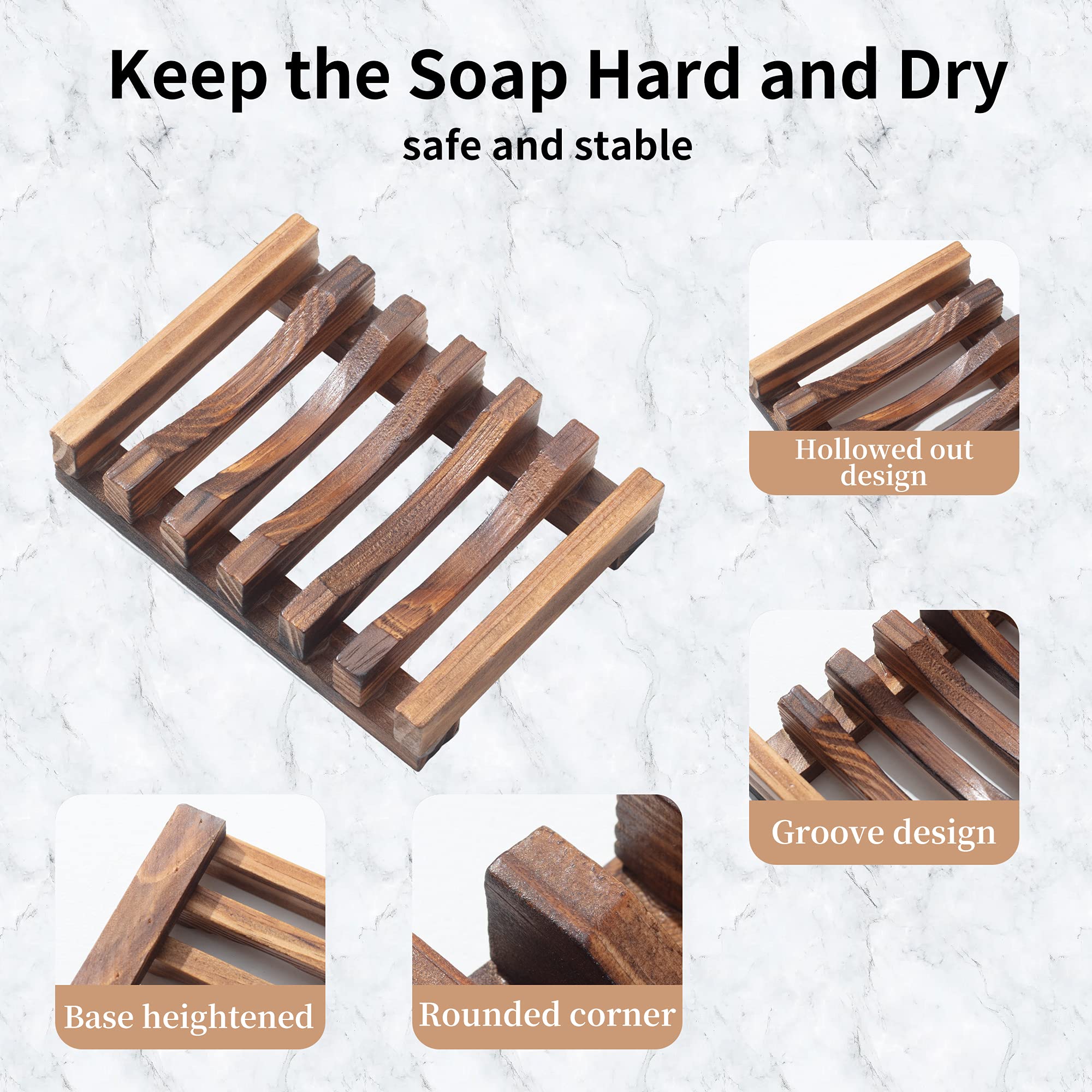 Wooden Soap Dish for Shower,Set of 2 Shower Soap Holder,Self Draining Bar Soap Holder for Bathroom, Soap Saver Soap Tray Soap Stand, Vowupt