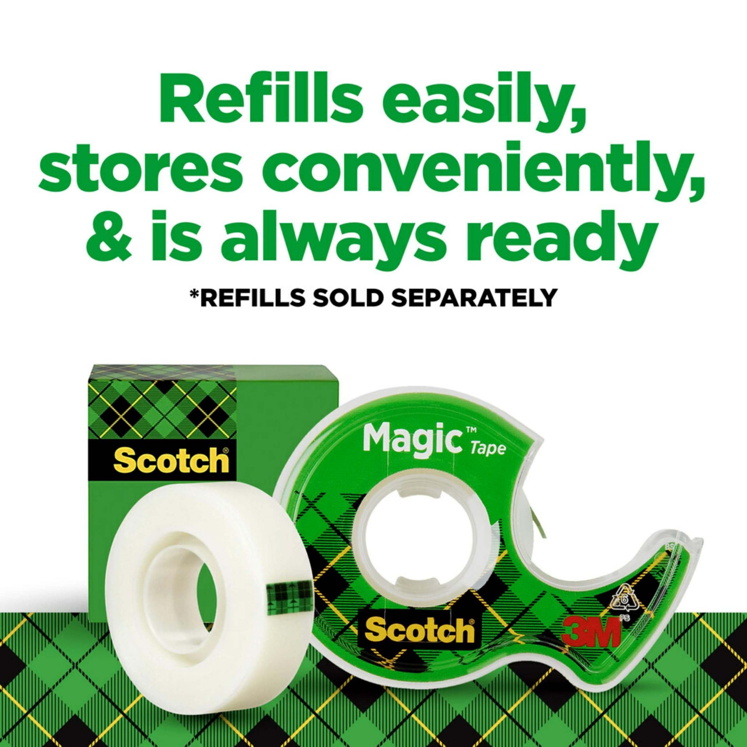 Scotch Magic Tape, Repair Christmas Cards and Use as Holiday Gift Wrap Supplies for Christmas, 3/4 x 300 Inches, 3 Dispensered Rolls