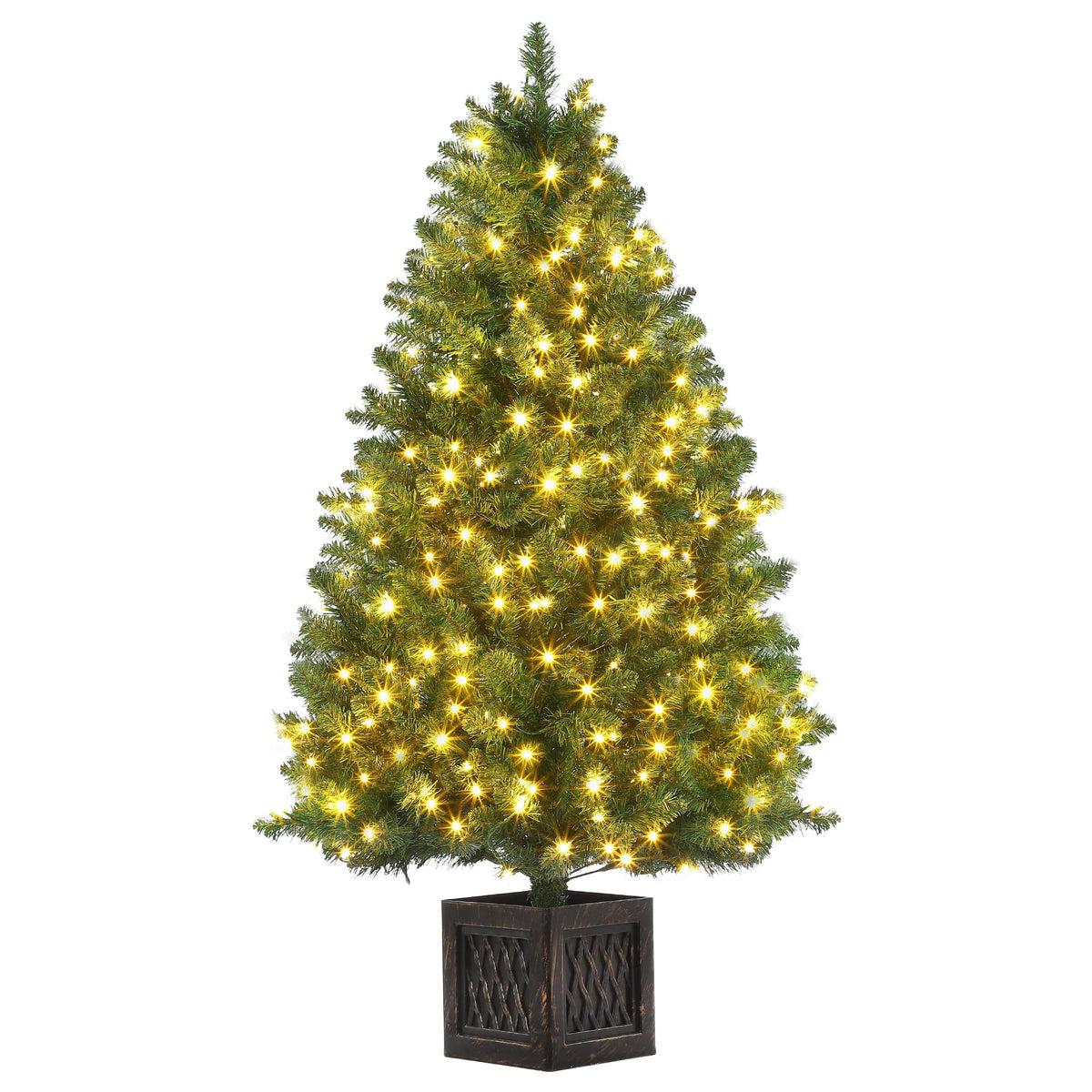 GAOMON 4.5 Ft Christmas Tree with 300 Warm White LED Lights, Pre-Lit Flocked Christmas Tree with PVC Branch Tips, Holiday Artificial Xmas Pine Tree for Home Christmas Party Decoration