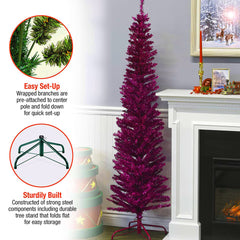 National Tree Company Artificial Christmas Tree, Purple Tinsel, Includes Stand, 6 feet