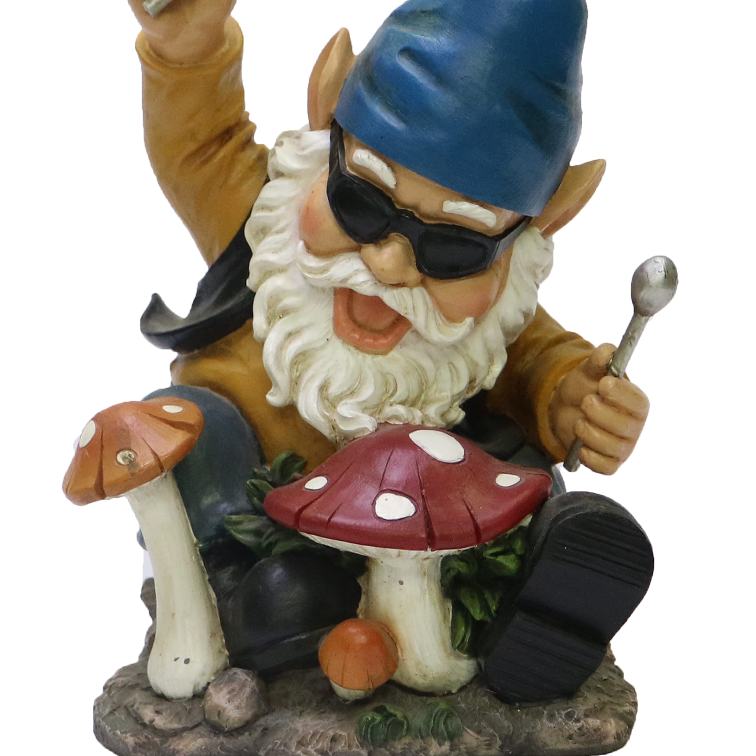 Nature's Mark Rock n Roll Gnome in a Band Playing Drums Resin Statue Figurine Home Garden Decorative Accent Décor (8" H)