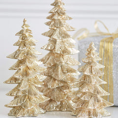 Raz Set of 3 Champagne Gold Glittered Christmas Trees- 6.5 inches to 9.5 inches Tall