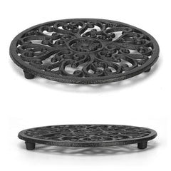 HERNGEE 2 Pack Round Cast Iron Trivet, 6.7 Inch Heavy-Duty Trivets for Hot Dishes, Pots and Pans, with Rubber Feet Non-Slip, Rustic Cast Iron Holder for Kitchen Dining Table Countertop